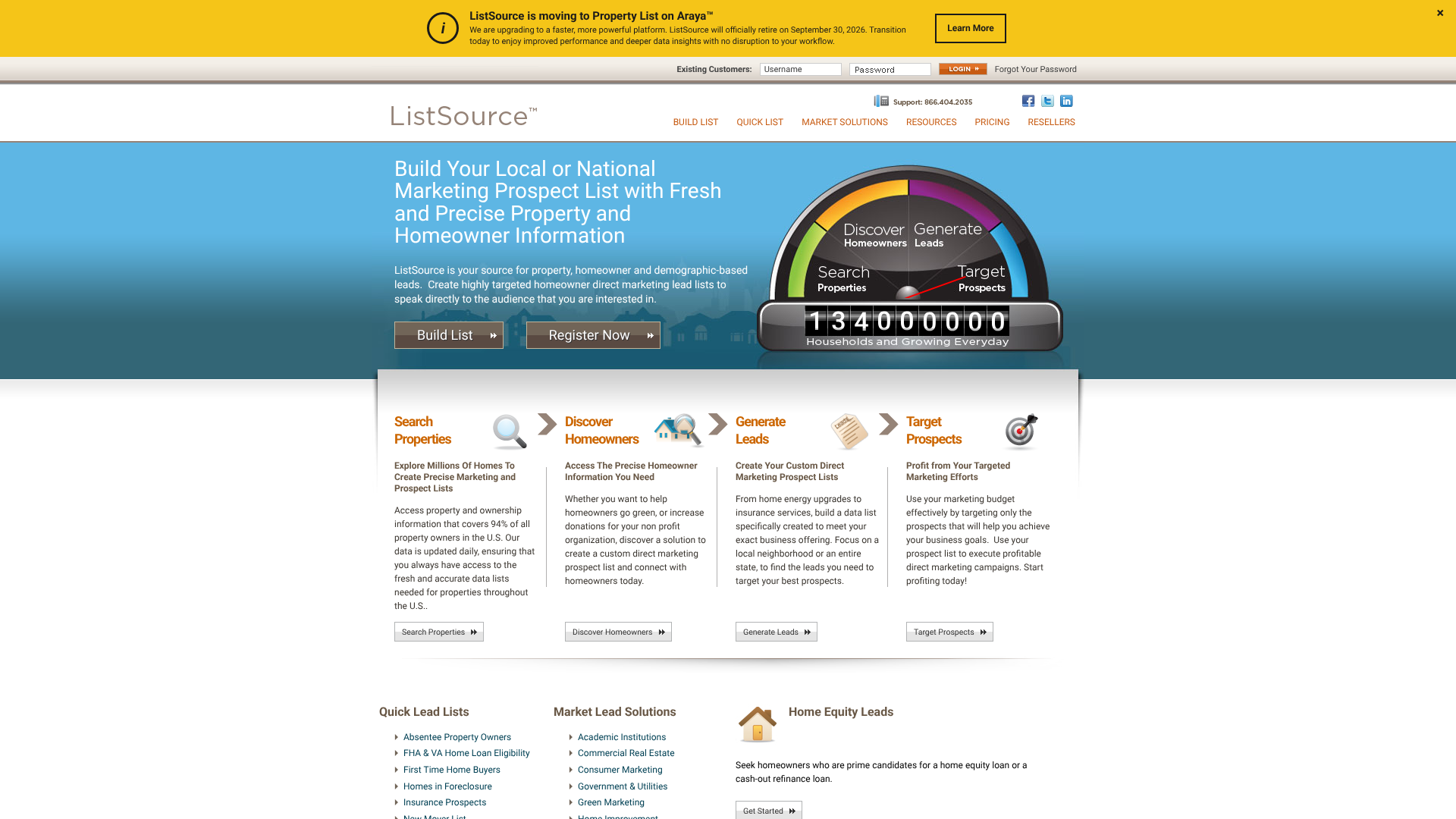 ListSource homepage screenshot