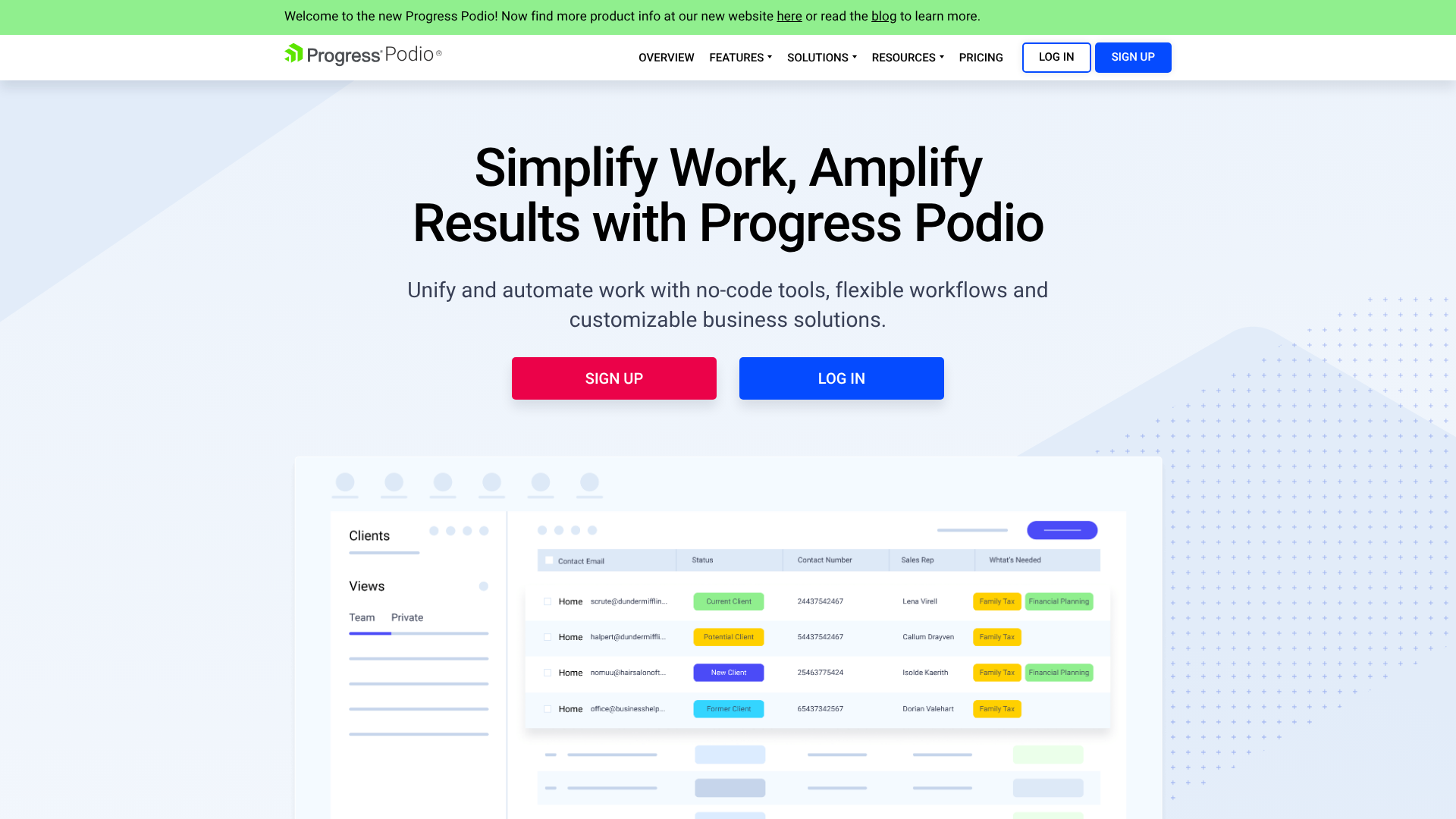 Podio homepage screenshot