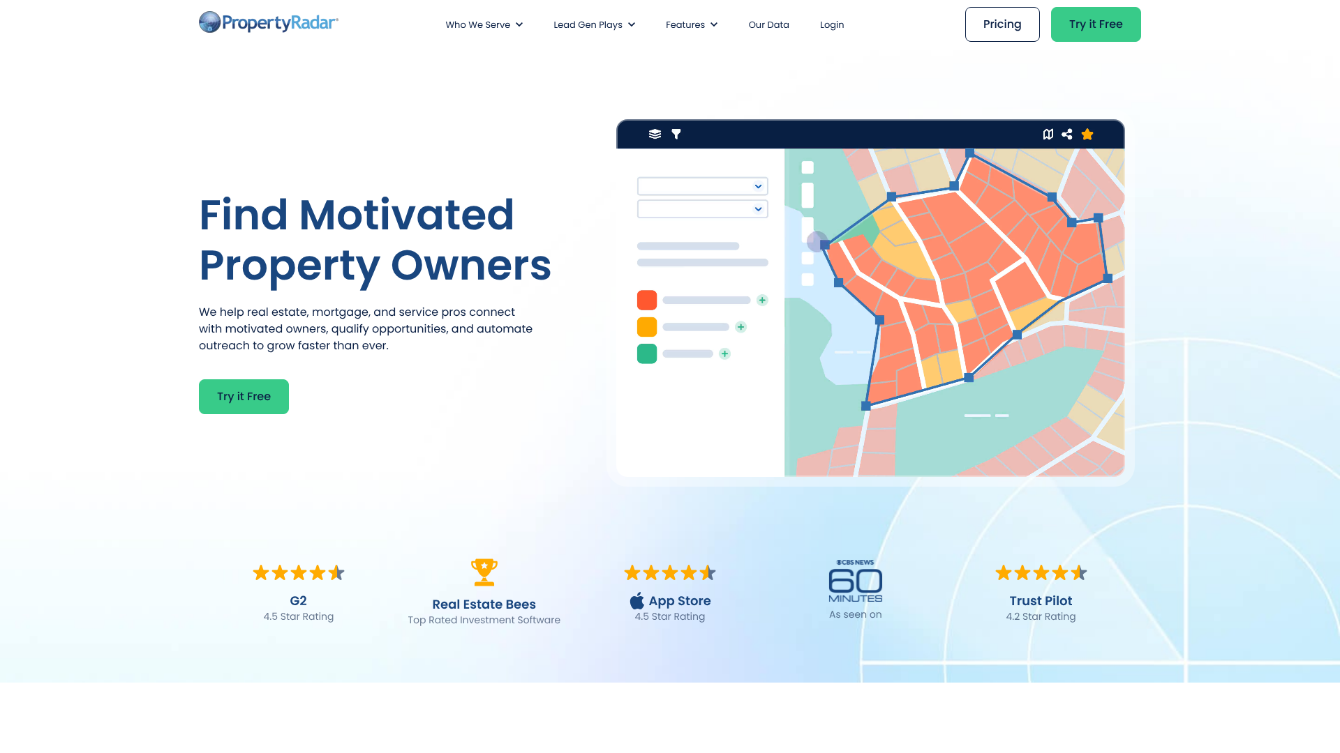 PropertyRadar homepage screenshot